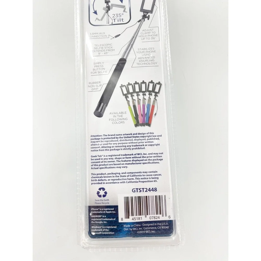 Geek Tek Selfie Stick extends 43 inches Black NIB Phone Accessories‎ Pics